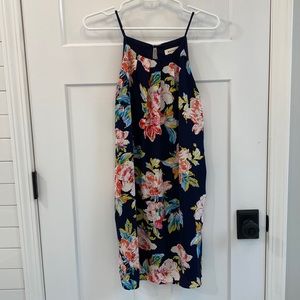 Monteau floral mini dress in navy, size Medium.
